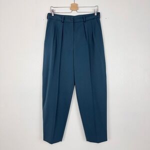 Diane von Furstenberg Wool Pleated Trousers Pants Womens 10 Teal Blue Tapered